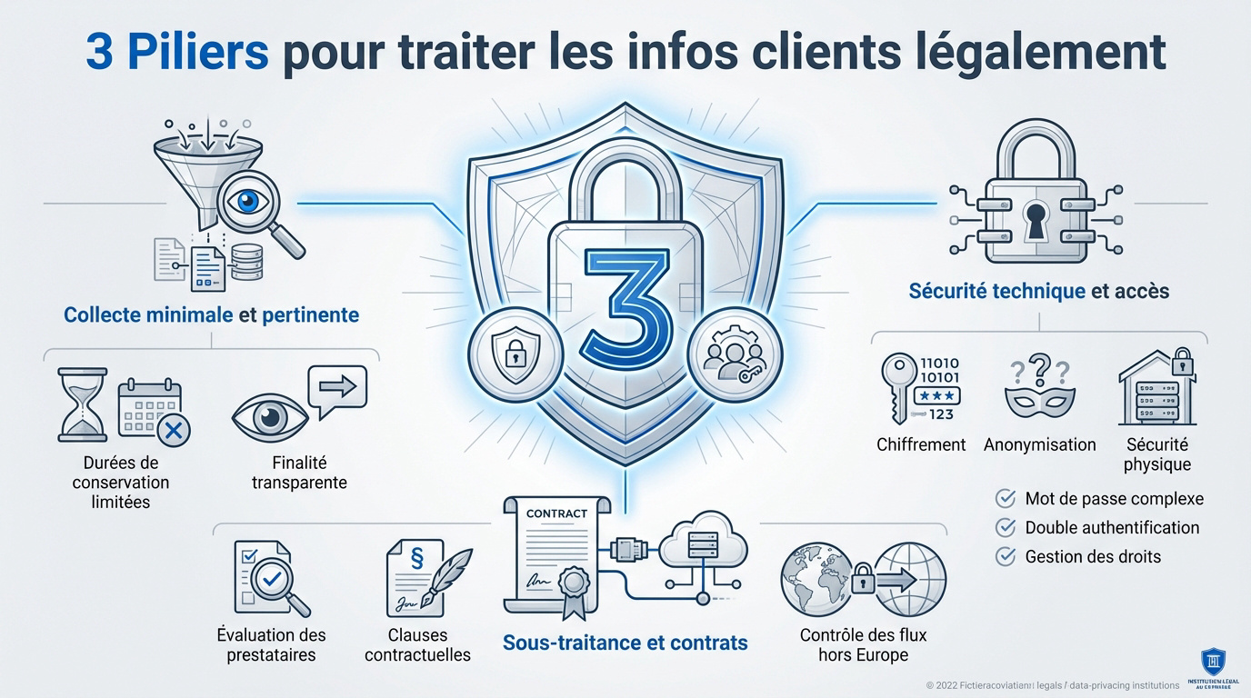 Infographie sur les piliers de la protection des données personnelles en entreprise