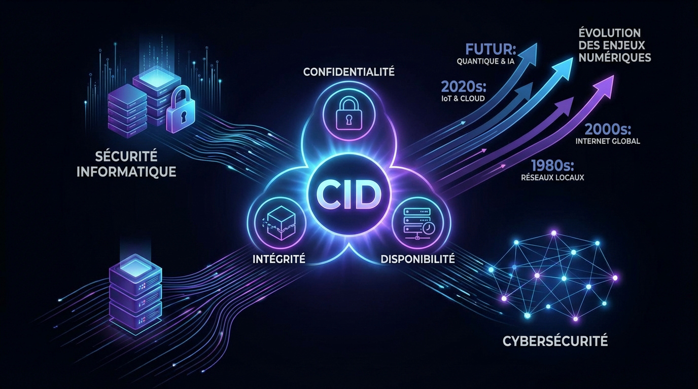 Schéma des piliers CID de la cybersécurité et évolution numérique