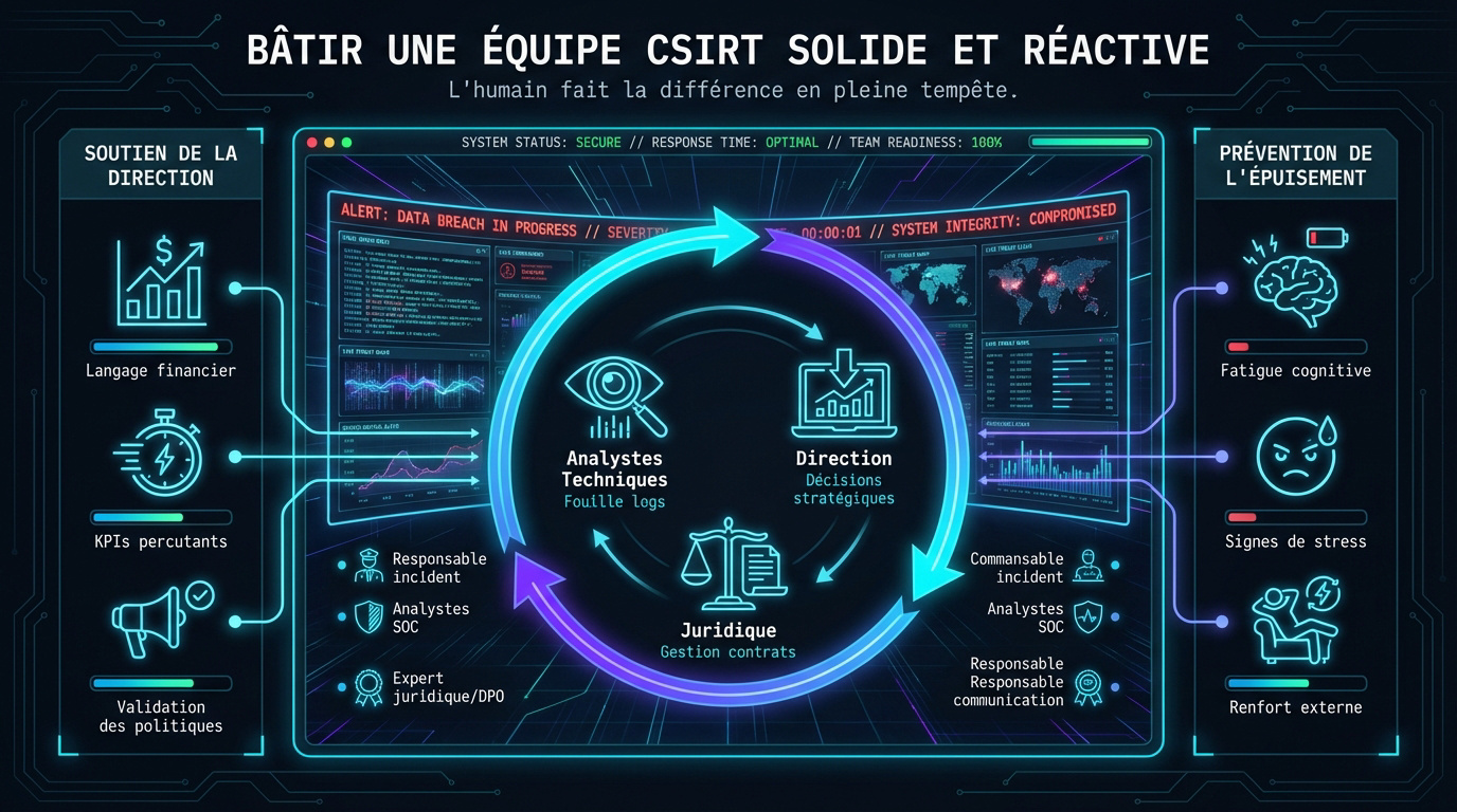 Équipe de cybersécurité en pleine gestion d'incident informatique