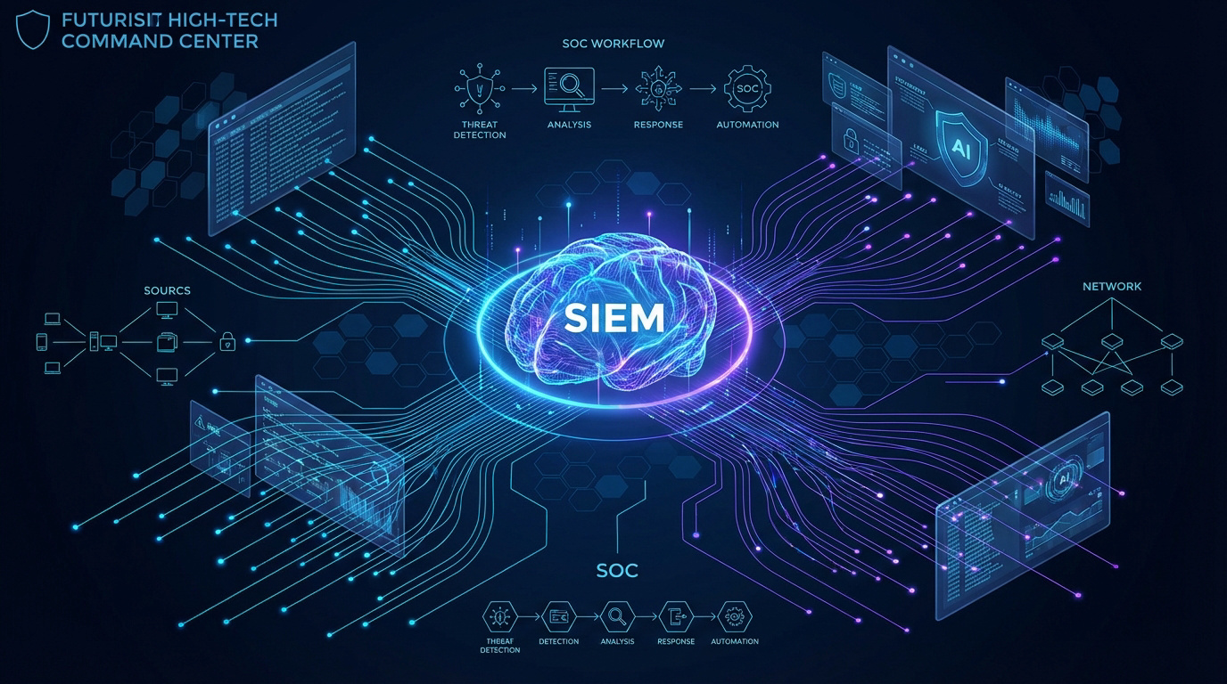 Centre de commandement cybernétique utilisant une solution SIEM pour la sécurité des données