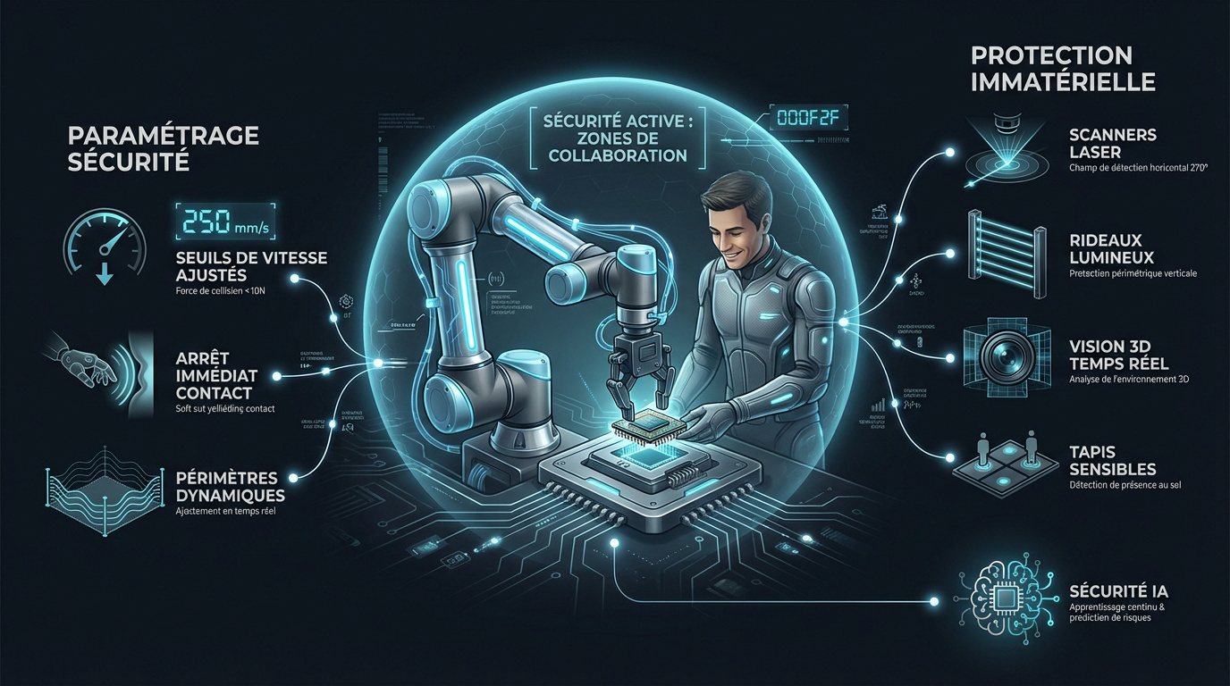 Interaction sécurisée entre un opérateur humain et un bras robotique collaboratif dans une usine moderne
