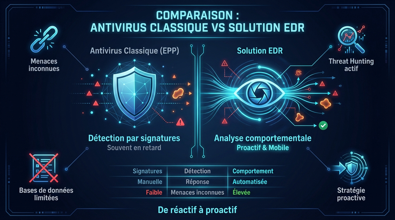 Comparaison technique entre la protection EPP traditionnelle et la détection EDR moderne