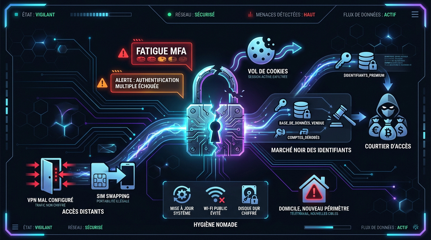 Infographie sur les menaces de sécurité informatique et centre de commande cyber