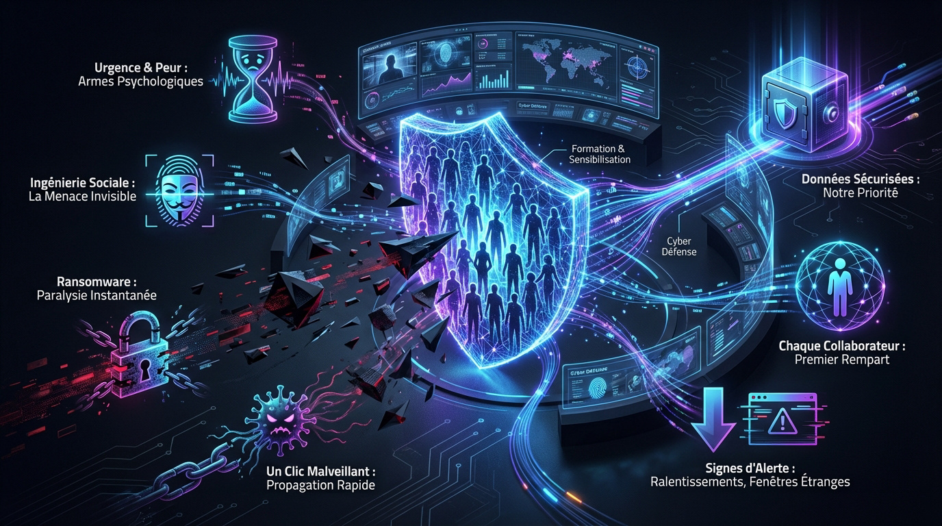 Illustration d'un bouclier numérique protégeant un utilisateur contre des menaces cyber