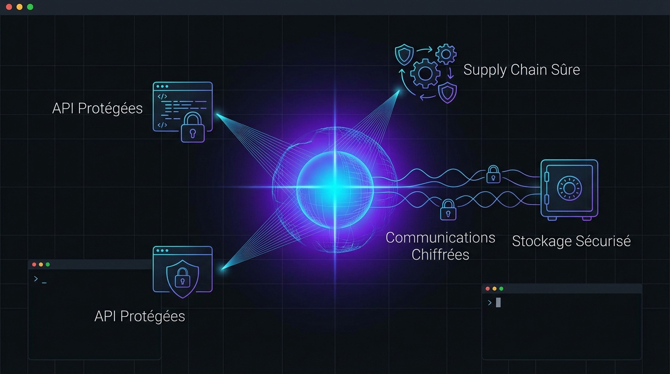 Schéma technique de sécurisation des flux de données et protection des API mobiles