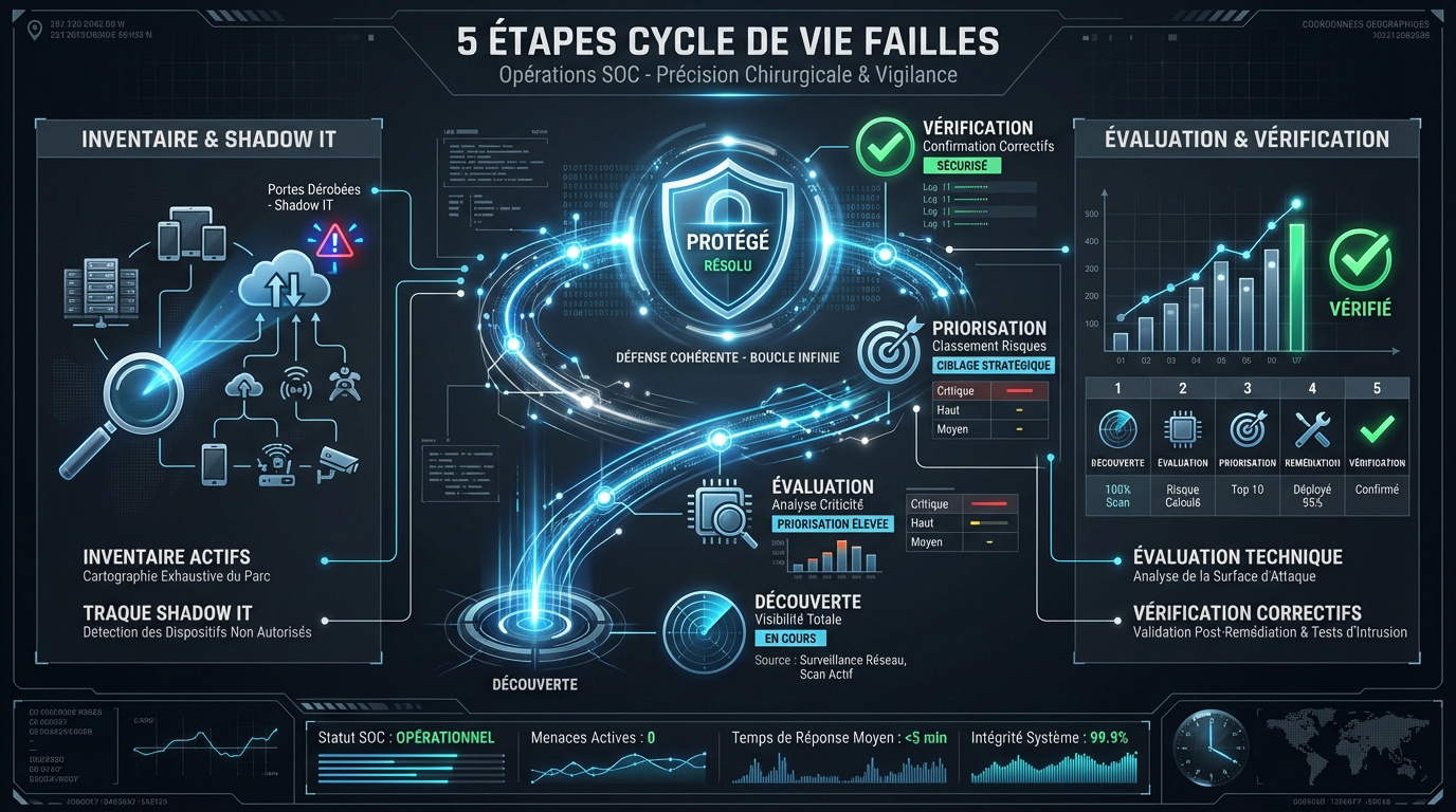 Schéma des étapes du cycle de vie de gestion des vulnérabilités informatiques