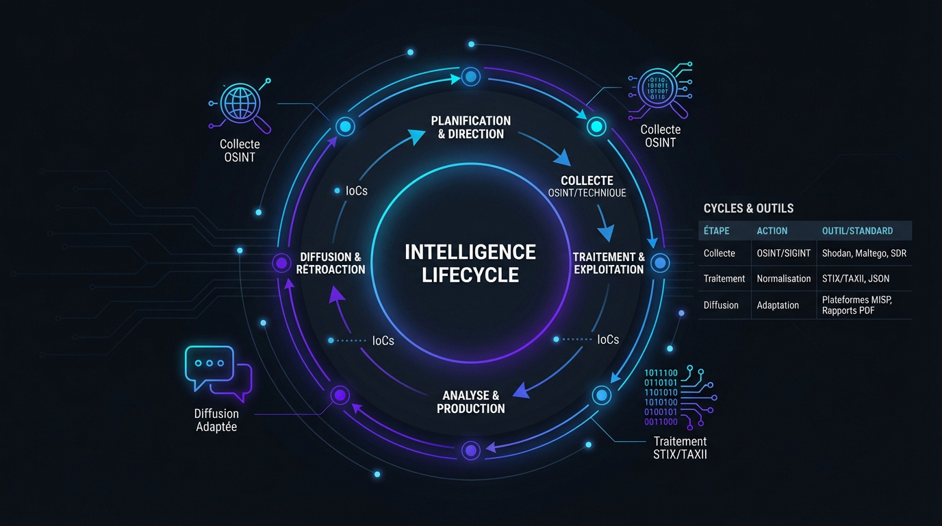 Infographie du cycle de vie du renseignement cyber