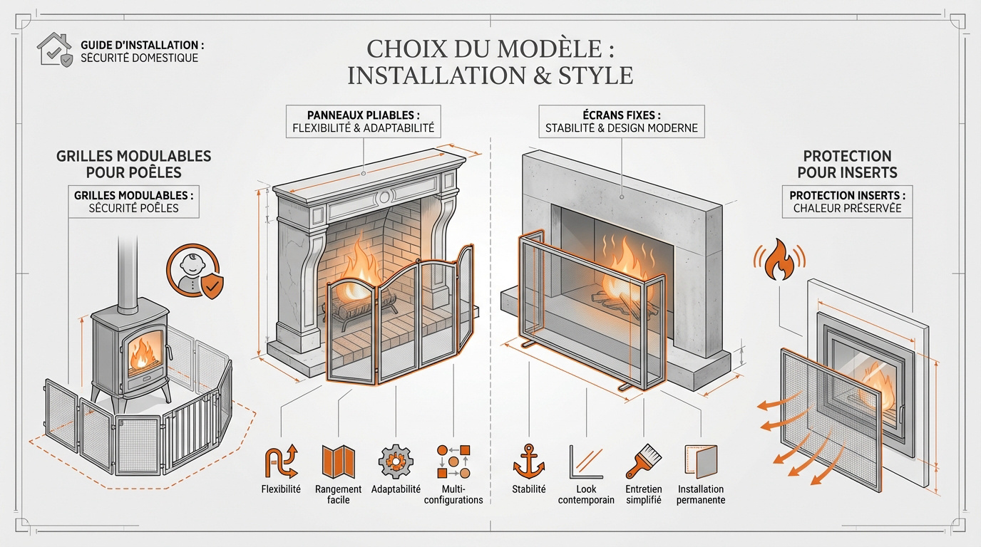 Installation d'une grille de protection devant un poêle à bois moderne