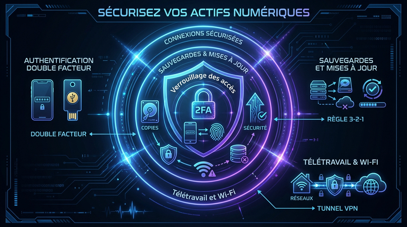 Infographie résumant les trois étapes clés de la cybersécurité pour les PME