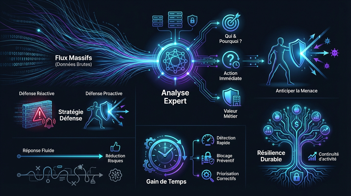 Infographie expliquant l'analyse et la sécurisation des données en entreprise