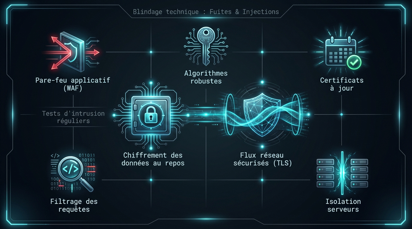 Infographie montrant la protection multicouche d'une base de données