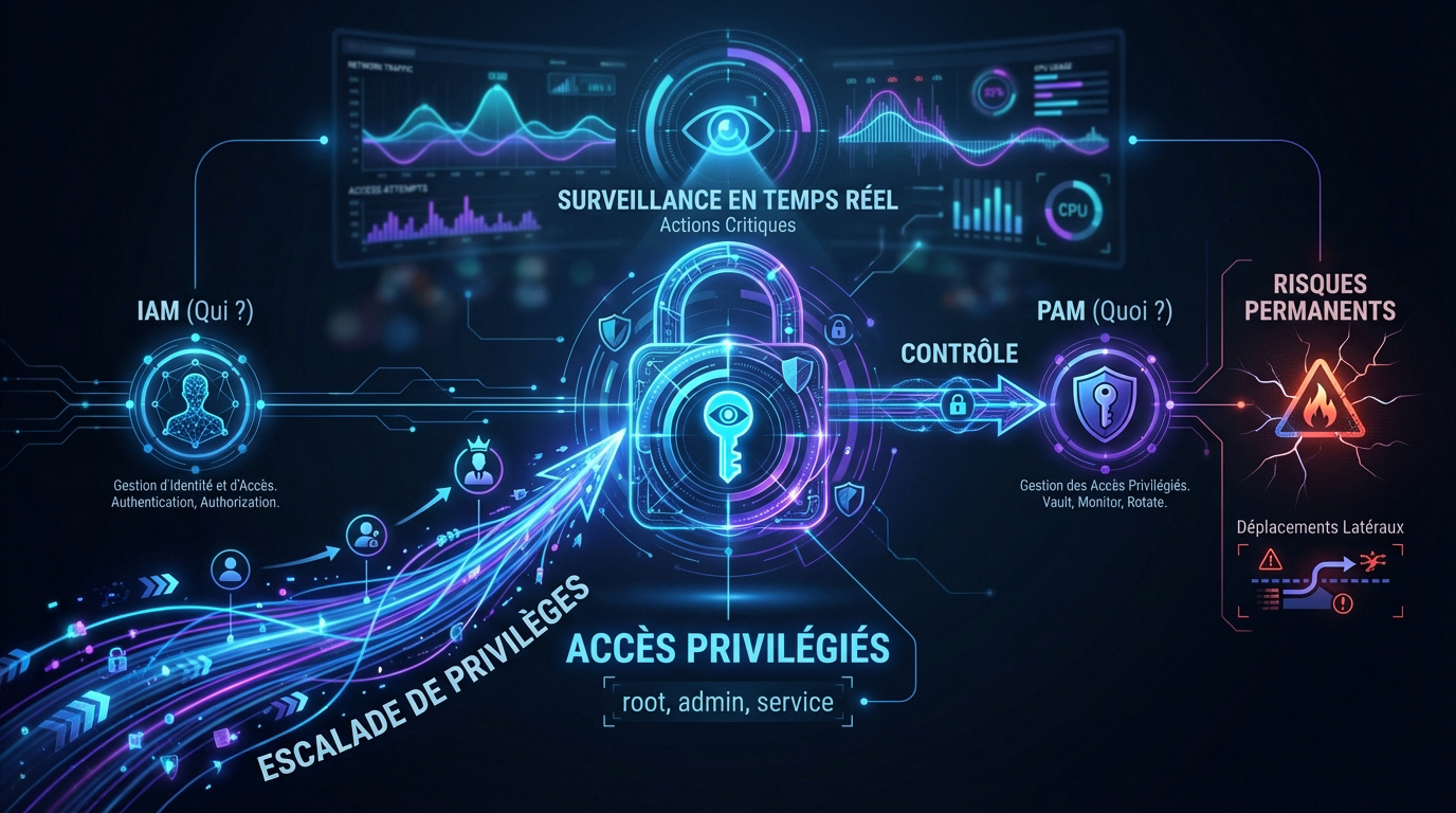 Infographie sur la gestion des accès privilégiés et la sécurité réseau en 2026