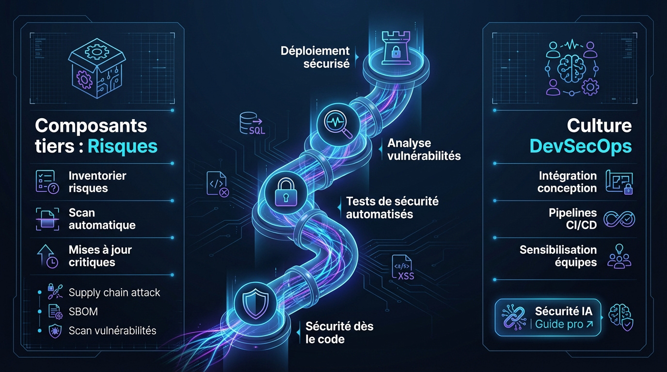 Infographie expliquant l'intégration du Secure SDLC et du DevSecOps dans le cycle de développement