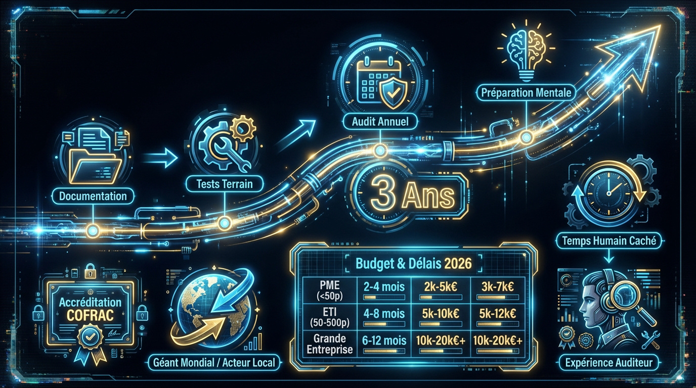 Infographie des étapes et des coûts pour obtenir la certification ISO 27001