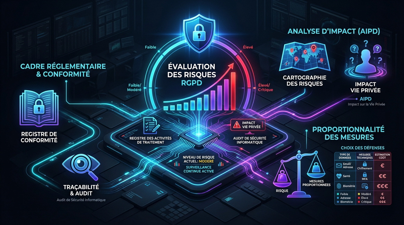 Infographie sur l'évaluation et la gestion des risques cyber pour la conformité RGPD
