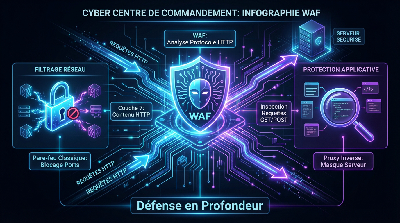 Infographie sur le fonctionnement d'un Web Application Firewall