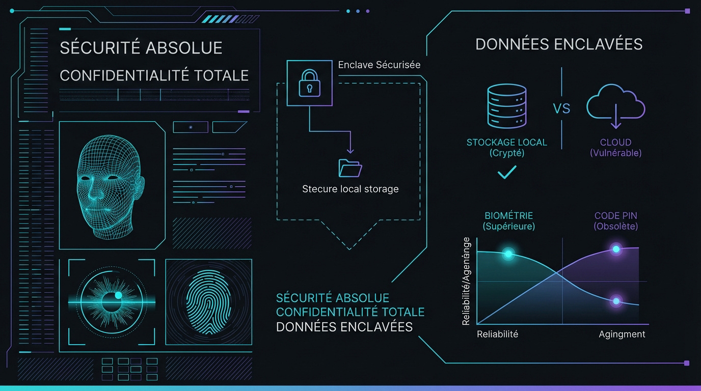 Interface de sécurité biométrique haute technologie avec scanner d'empreinte et reconnaissance faciale