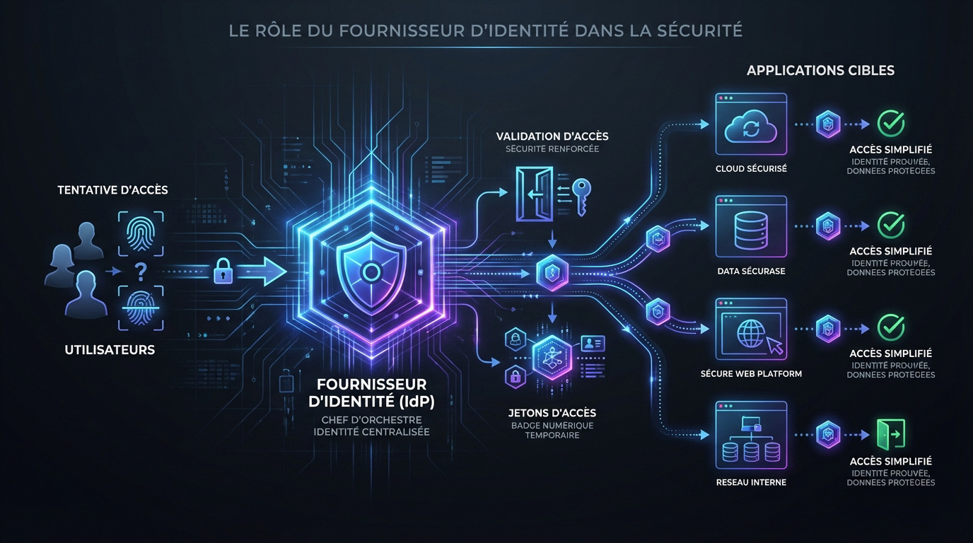 Schéma expliquant le rôle de l'Identity Provider dans la sécurisation des accès en entreprise