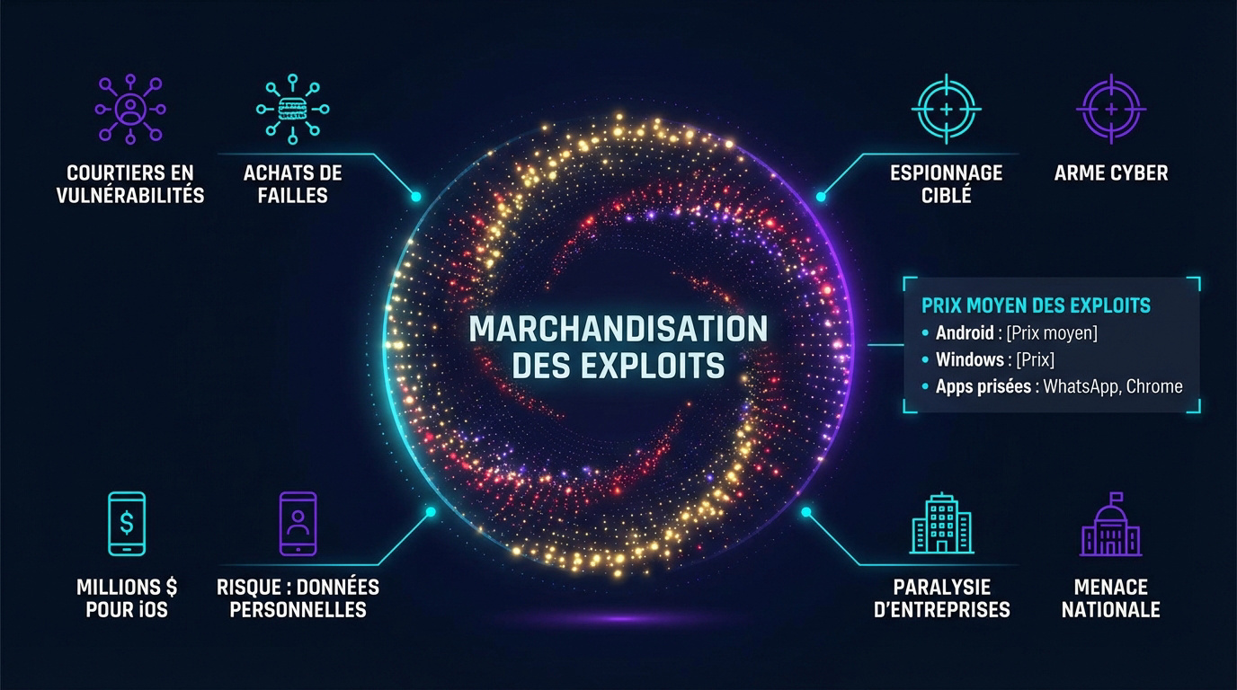 Illustration du marché noir des exploits informatiques et de la cybersécurité