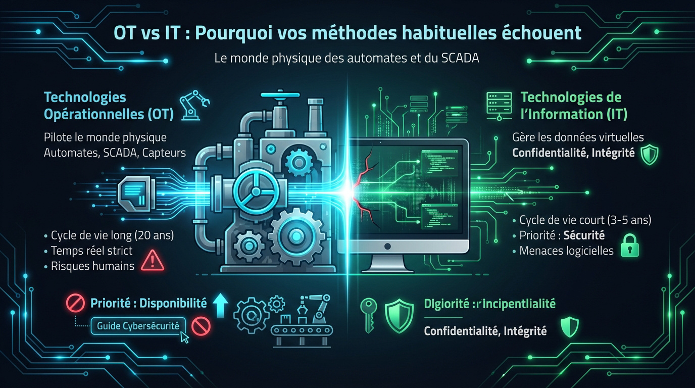 Comparaison entre les infrastructures IT et les systèmes industriels OT en usine