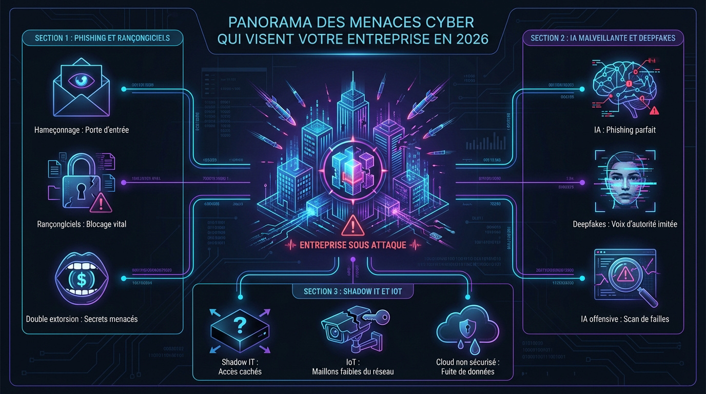 Représentation des menaces de cybersécurité pour les entreprises en 2026
