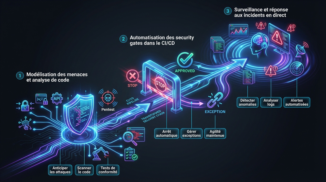 Schéma d'un pipeline CI/CD sécurisé intégrant des étapes de scan et de validation automatique