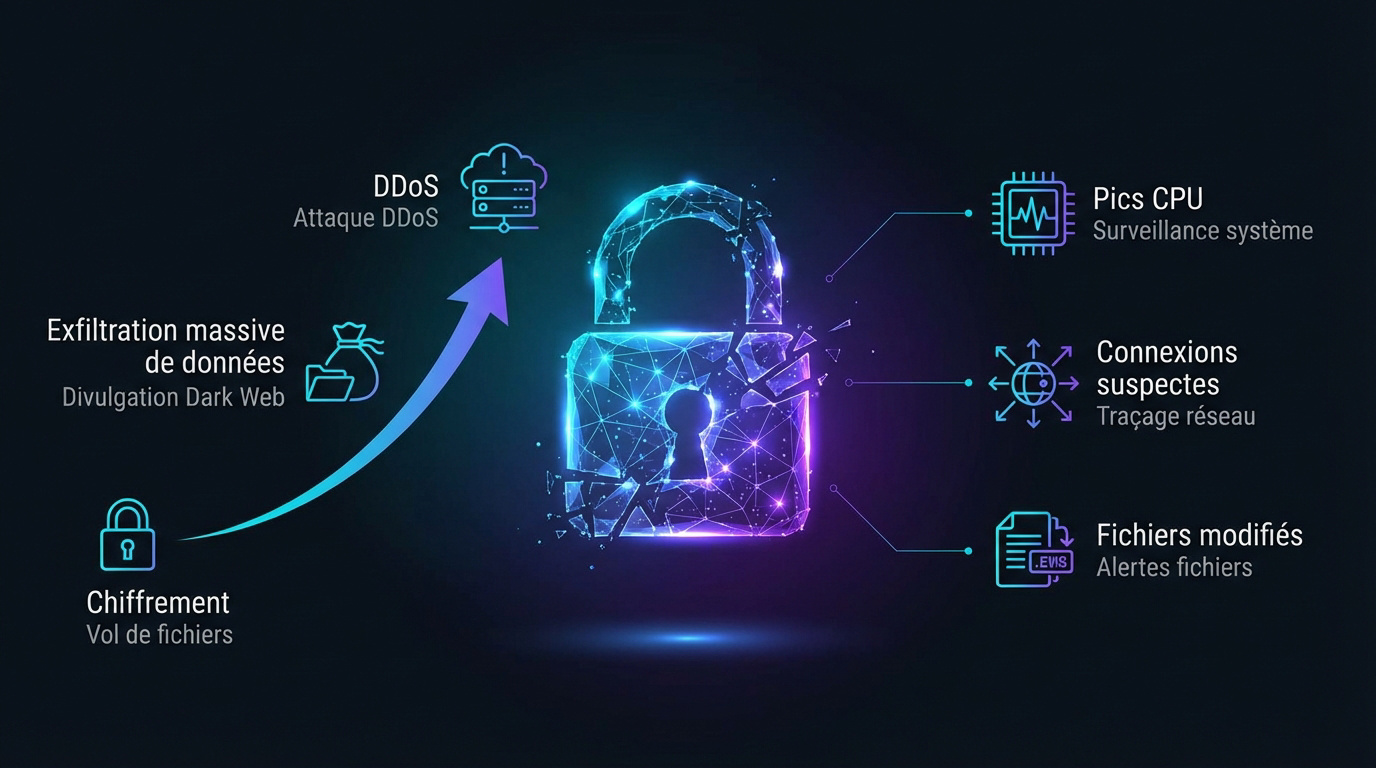 Illustration d'une attaque par ransomware et mécanismes de protection cyber