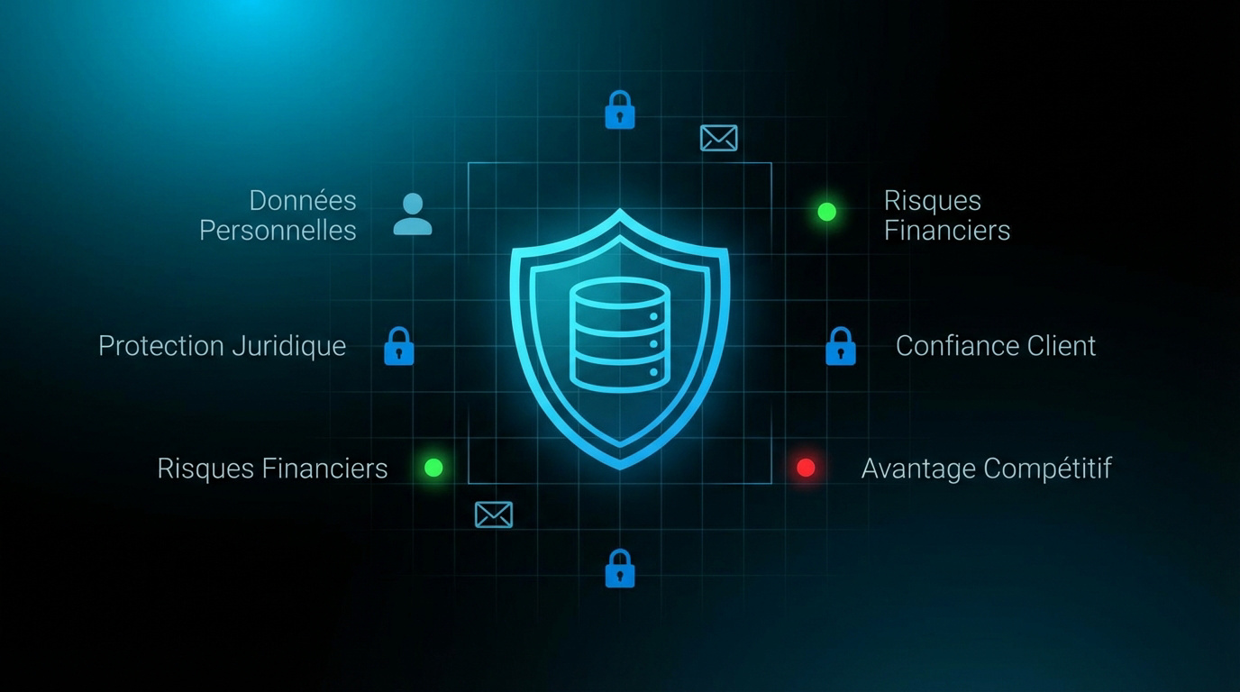 Bouclier numérique symbolisant la synergie entre RGPD et cybersécurité en 2026
