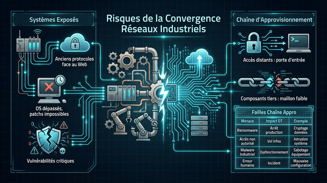 Schéma des risques de sécurité liés à la convergence des réseaux IT et OT