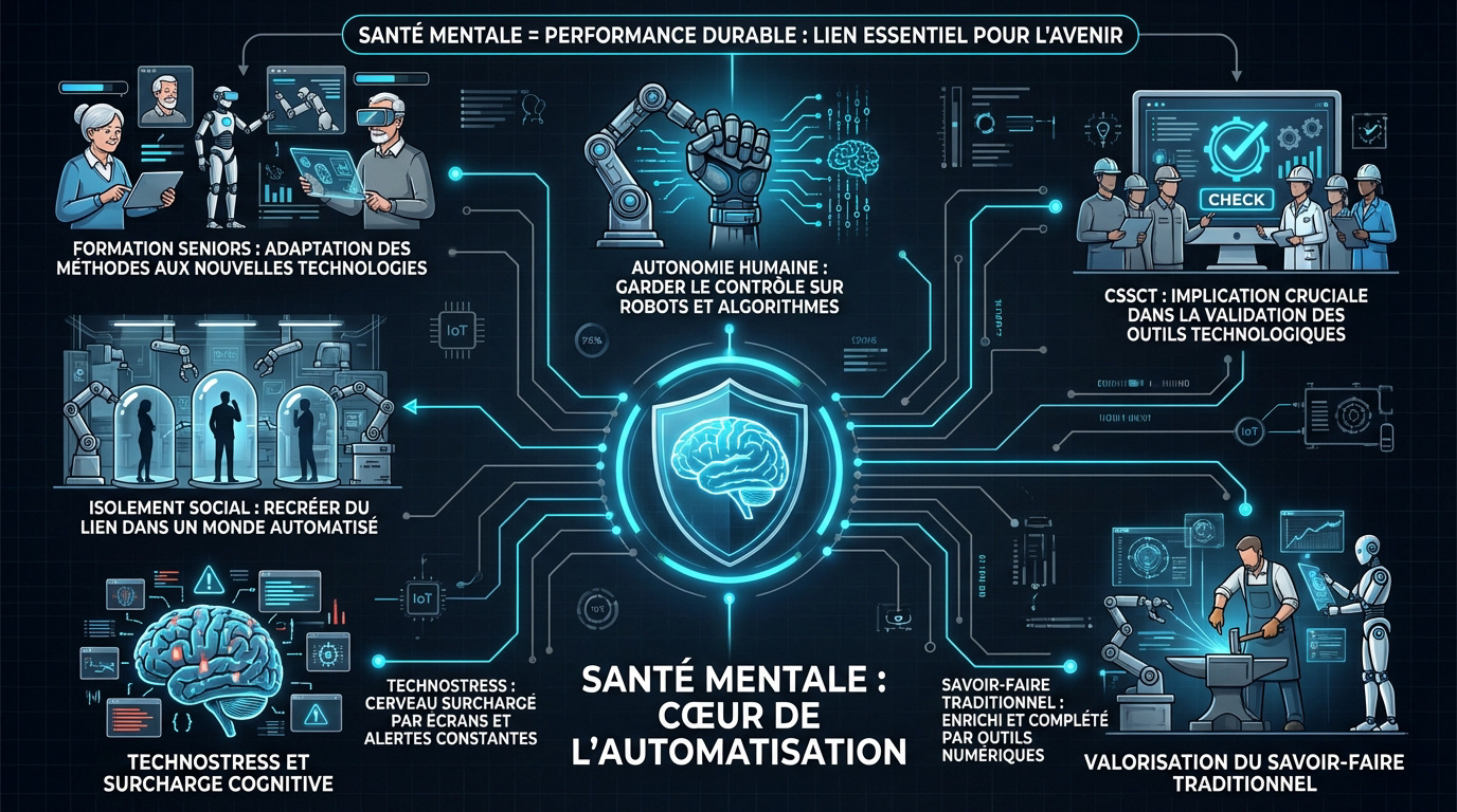 Illustration de la santé mentale et de l'humain au coeur de l'automatisation industrielle