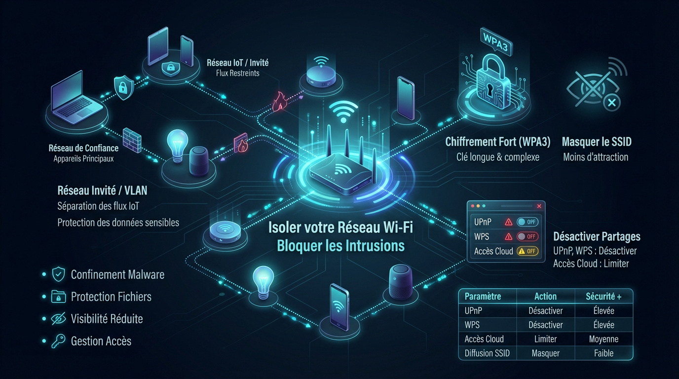 Schéma de sécurisation d'un réseau Wi-Fi domestique pour objets connectés