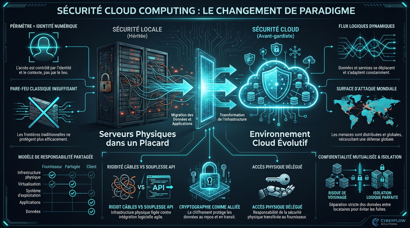 Schéma illustrant le changement de paradigme de la sécurité cloud computing