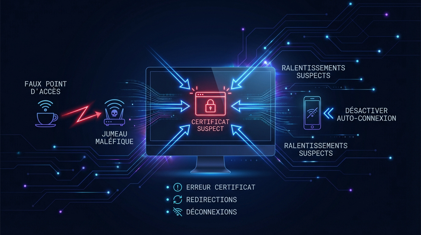 Alerte de sécurité sur un smartphone lors d'une connexion Wi-Fi publique