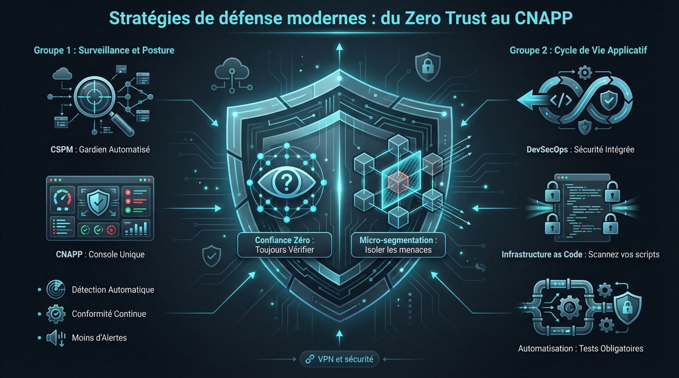 Schéma des stratégies de défense cloud Zero Trust et CNAPP