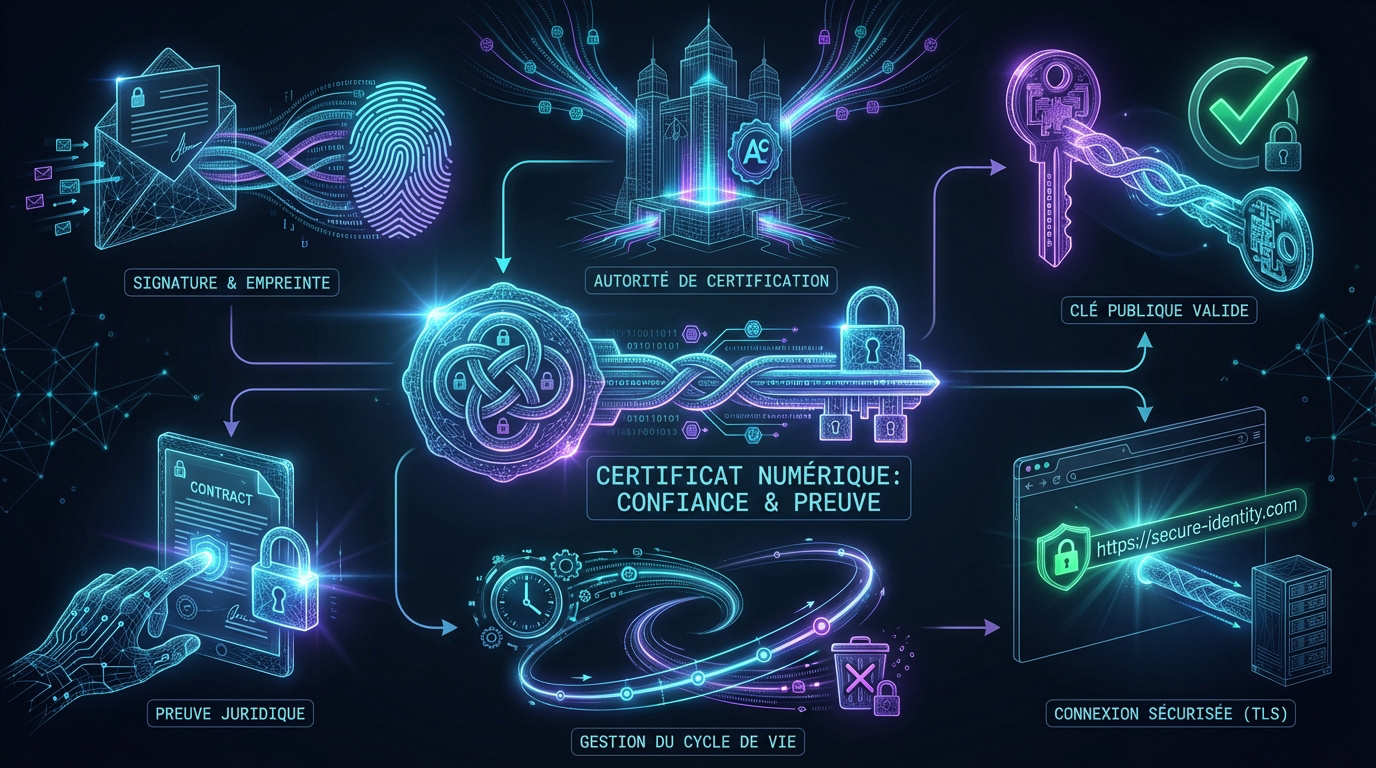Schéma de vérification d'identité par certificat numérique et infrastructure PKI